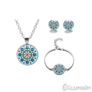Kaelakee ripatsiga, kõrvarõngad, käevõru Jewelry set blue pattern 3