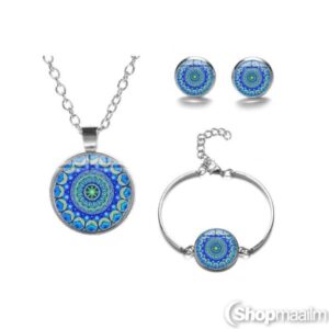 Kaelakee ripatsiga, kõrvarõngad, käevõru Jewelry set blue pattern