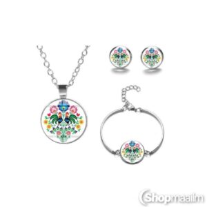 Kaelakee ripatsiga, kõrvarõngad, käevõru Jewelry set cocks