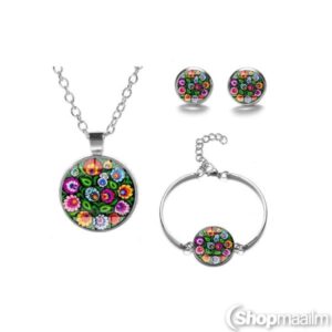Kaelakee ripatsiga, kõrvarõngad, käevõru Jewelry set flowers 2
