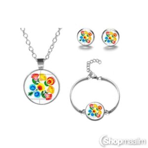 Kaelakee ripatsiga, kõrvarõngad, käevõru Jewelry set flowers