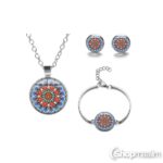 Kaelakee ripatsiga, kõrvarõngad, käevõru Jewelry set red pattern