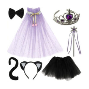 Must kassikostüüm tüdrukutele – 7-osaline komplekt