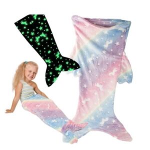 Undinėlės uodegos antklodė su švytinčiais raštais – šiltas ir minkštas miegmaišis mergaitėms