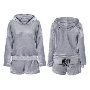 Naiste kodune kostüüm – soe kaheosaline pidžaama kapuutsiga – hall, suurus M