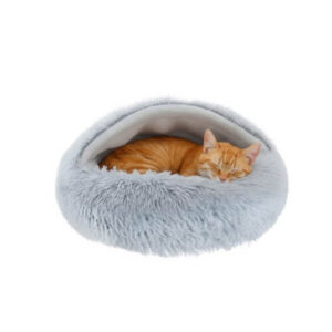 Plush Purlov cat/dog bed – soft, non-slip, and comfortable covered bed (44×38×6 cm)