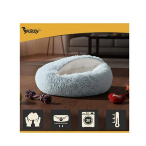 Plush Purlov cat/dog bed – soft, non-slip, and comfortable covered bed (44×38×6 cm)
