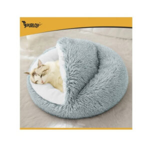Kassi-koera pesa plush Purlov – pehme, libisemiskindel ja mugav katusega pesa (44×38×6 cm)