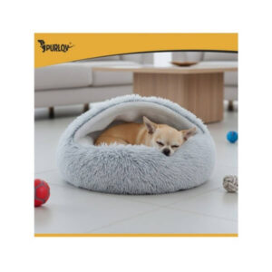 Kassi-koera pesa plush Purlov – pehme, libisemiskindel ja mugav katusega pesa (44×38×6 cm)