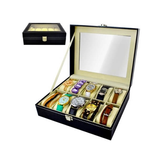 Organizer for watches w 3 Pulksteņu un aksesuāru organizators – 10 nodalījumi, melns