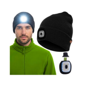 Talvemüts USB-taskulambiga – must