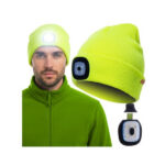 Talvemüts USB-LED-taskulambiga – neoonkollane