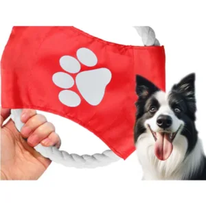 Suņu rotaļlieta – košļājamais un velkamais frisbijs ar virvi