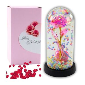 Amžinoji rožė kupole su LED apšvietimu – su rožine širdimi ir spalvotais karoliukais