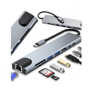 USB-C HUB adapter 8-in-1 – 2× USB-C (Thunderbolt 3), 2× USB, HDMI, SD, RJ45