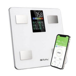 RUHHY analītiskie vannas istabas svari ar LCD displeju — balti, līdz 226 kg