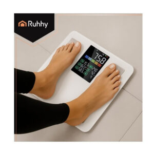 RUHHY analītiskie vannas istabas svari ar LCD displeju — balti, līdz 226 kg