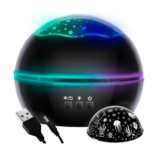 Night light with projector Black 1 Öölamp projektoriga – must