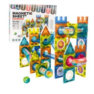 Magnetklotside komplekt pallirajaga, värviline – 98 osa