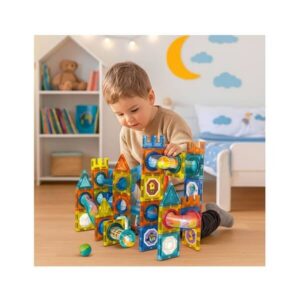 Magnetklotside komplekt pallirajaga, värviline – 98 osa