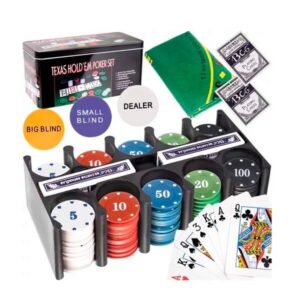 TEXAS pokerio rinkinys — 200 žetonų metalinėje dėžutėje