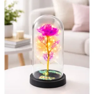 Ikuinen kristalliruusu kuvussa LED-valolla – vaaleanpunainen (21 × 11 cm)