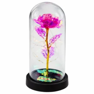 Eternal crystal rose in a glass dome with LED lighting – pink (21 × 11 cm)