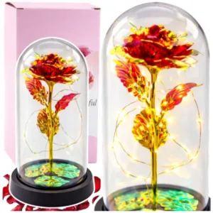 Вечная красная роза в колбе с LED-подсветкой (21 × 11 см)