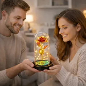 Eternal red rose in a glass dome with LED lighting (21 × 11 cm)