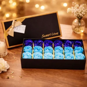 Flower box – forever fragrant roses in blue tones (18 pcs)